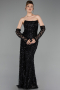 Abendkleid Lang Schuppig Schwarz ABU6224