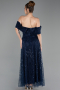 Partykleid Midi Perlenbesetzt Marineblau ABK2639