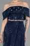 Partykleid Midi Perlenbesetzt Marineblau ABK2639