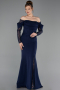 Abendkleid im Meerjungfrau-Stil Lang Marineblau ABU6235