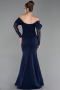 Abendkleid im Meerjungfrau-Stil Lang Marineblau ABU6235