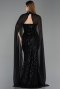 Abendkleid Lang Perlenbesetzt Schwarz ABU6236