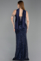 Abendkleid Lang Perlenbesetzt Marineblau ABU6238