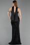 Abendkleid Lang Perlenbesetzt Schwarz ABU6238