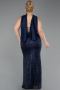 Abendkleid in Übergröße Lang Perlenbesetzt Marineblau ABU6258