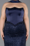 Abendkleid in Übergröße Lang Perlenbesetzt Marineblau ABU6258