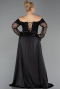 Abendkleid in Übergröße Lang Perlenbesetzt Schwarz ABU6093
