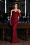 Abendkleid Lang Perlenbesetzt Weinrot ABU6232