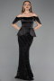 Abendkleid Lang Schuppig Schwarz ABU6254