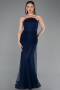 Abendkleid im Meerjungfrau-Stil Lang Spitze Marineblau ABU6256