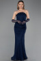 Abendkleid im Meerjungfrau-Stil Lang Spitze Marineblau ABU6256
