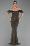 Abendkleid Lang Perlenbesetzt Dunkles Khaki ABU5547
