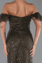 Abendkleid Lang Perlenbesetzt Dunkles Khaki ABU5547