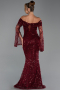 Abendkleid im Meerjungfrau-Stil Lang Schuppig Weinrot ABU5623