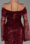 Abendkleid im Meerjungfrau-Stil Lang Schuppig Weinrot ABU5623