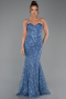 Abendkleid Lang Guipure Spitze Indigo ABU6159