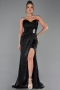 Abendkleid Lang Chiffon Schwarz ABU6296