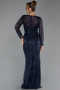 Abendkleid Lang Perlenbesetzt Marineblau ABU5649