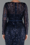 Abendkleid Lang Perlenbesetzt Marineblau ABU5649