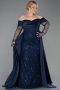 Abendkleid in Übergröße Lang Perlenbesetzt Marineblau ABU6093