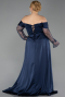 Abendkleid in Übergröße Lang Perlenbesetzt Marineblau ABU6093