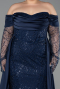 Abendkleid in Übergröße Lang Perlenbesetzt Marineblau ABU6093
