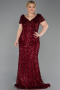 Abendkleid in Übergröße Lang Schuppig Weinrot ABU6282