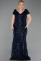 Abendkleid in Übergröße Lang Schuppig Marineblau ABU6282