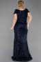 Abendkleid in Übergröße Lang Schuppig Marineblau ABU6282