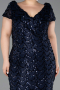 Abendkleid in Übergröße Lang Schuppig Marineblau ABU6282
