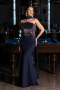 Abendkleid im Meerjungfrau-Stil Lang Marineblau ABU5924