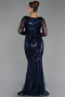 Abendkleid Lang Perlenbesetzt Marineblau ABU6317