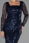 Abendkleid Lang Perlenbesetzt Marineblau ABU6317