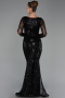 Abendkleid Lang Perlenbesetzt Schwarz ABU6317