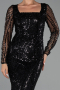 Abendkleid Lang Perlenbesetzt Schwarz ABU6317