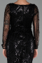 Abendkleid Lang Perlenbesetzt Schwarz ABU6317