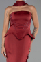 Weinrot Abendkleid İm Meerjungfrau-Stil Satin Lang ABU6086