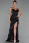Abendkleid Lang Satin Schwarz ABU6320