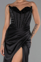 Abendkleid Lang Satin Schwarz ABU6320