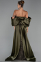 Khaki Abendkleid Perlenbesetzt Lang ABU5169