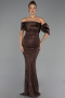 Braun Abendkleid Perlenbesetzt Lang ABU5434