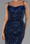 Abendkleid Lang Schuppig Marineblau ABU6308