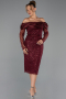 Abendkleid Midi Perlenbesetzt Weinrot ABK2663