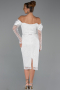 Abendkleid Midi Perlenbesetzt Weiß ABK2663