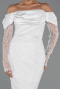 Abendkleid Midi Perlenbesetzt Weiß ABK2663
