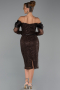 Abendkleid Midi Perlenbesetzt Braun ABK2663