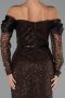Abendkleid Midi Perlenbesetzt Braun ABK2663