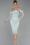 Abendkleid Midi Perlenbesetzt Minzgrün ABK2663