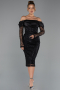 Abendkleid Midi Perlenbesetzt Schwarz ABK2663