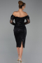 Abendkleid Midi Perlenbesetzt Schwarz ABK2663